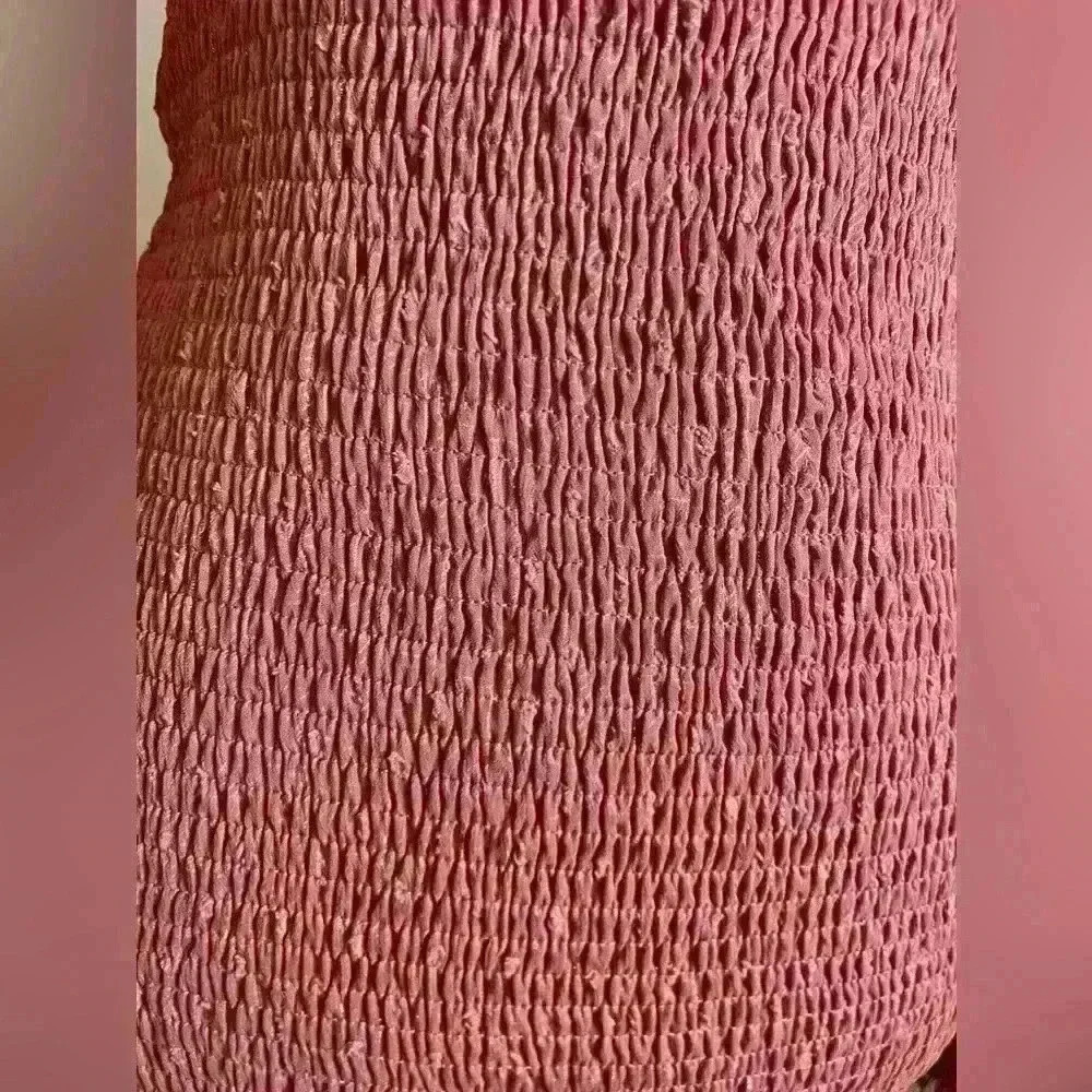 Storia Women's Shift Dress Smocked Pink Floral Long Sheer Sleeve S - Picture 3 of 12